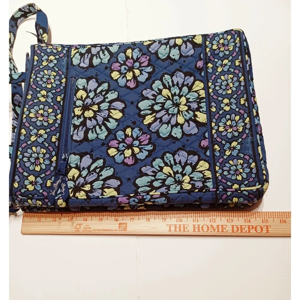 Vera Bradley Padded Laptop Travel Tote Shoulder Bag Indigo Pop Floral Print
